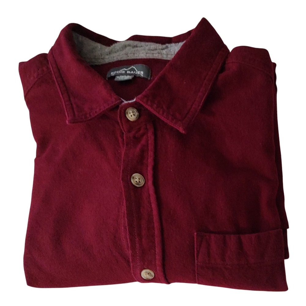 Eddie Bauer Flannel Maroon Shirt Pocket Long Sleeve Mens Double‎ Extra Large